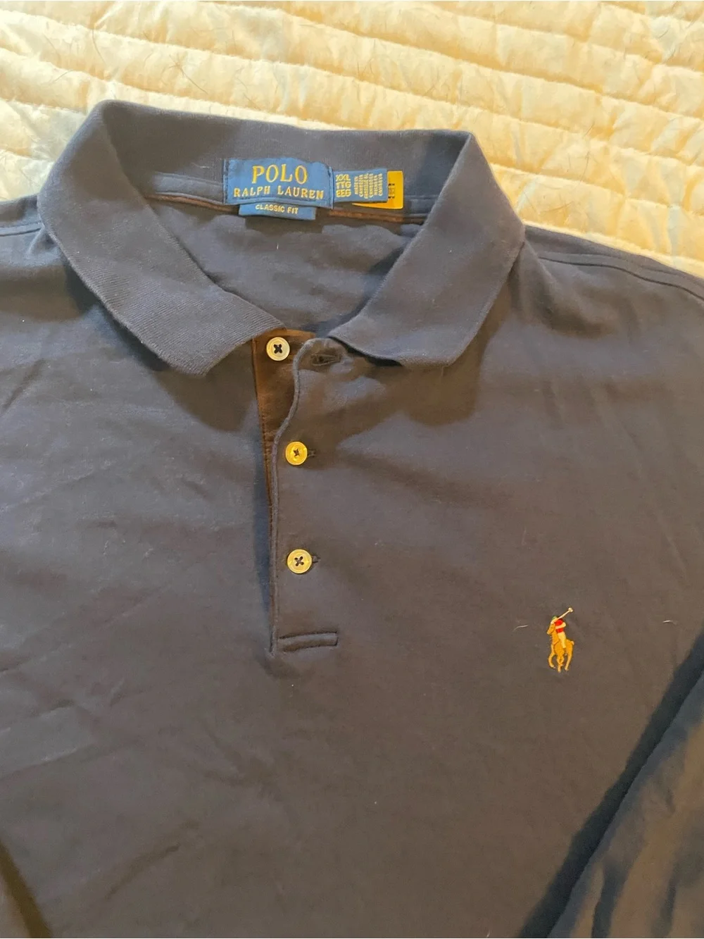 Polo by Ralph Lauren Navy Long-Sleeve Classic Polo with Gold Pony